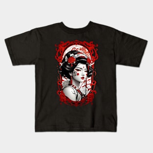 Japanese geisha retro vintage Asian Oriental floral art Kids T-Shirt